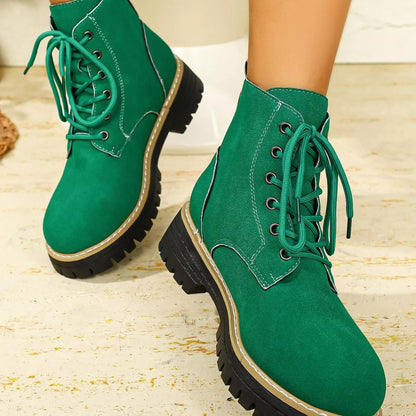 Round Toe Lace Up Boots - Tigbul's Variety Fashion Shop