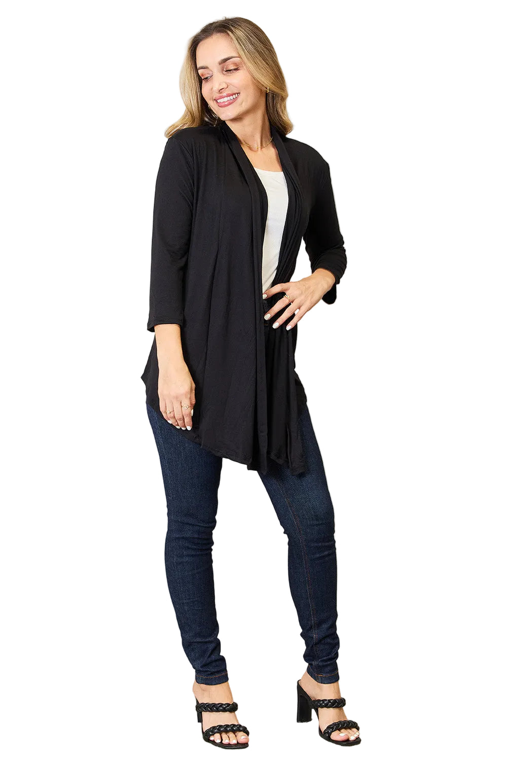 Size Medium Black Open Front Cardigan | Tigbuls Variety Fashion