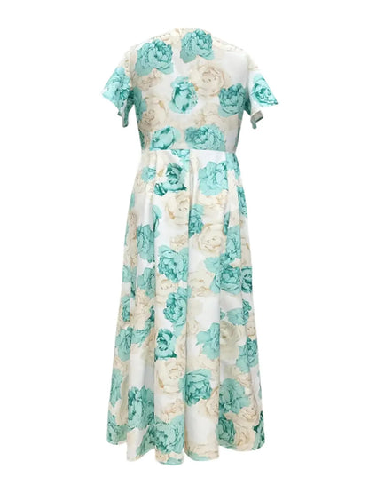 Plus Size Floral Print V-Neck Maxi Dress with Flutter Sleeves - Tigbul's Variety Fashion Shop