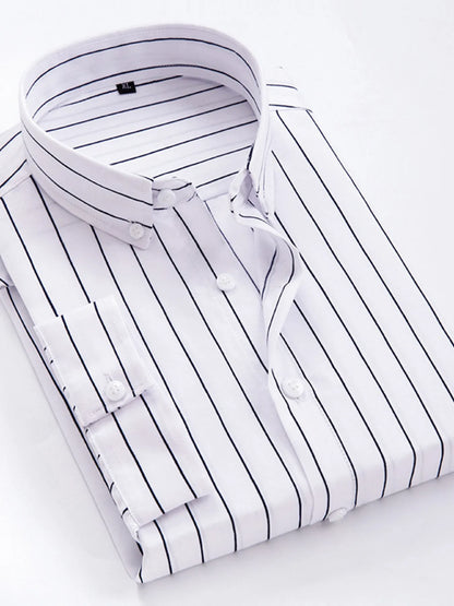 Men's Plus Size Striped Button Up Long Sleeve Shirt - Tigbul's Variety Fashion Shop