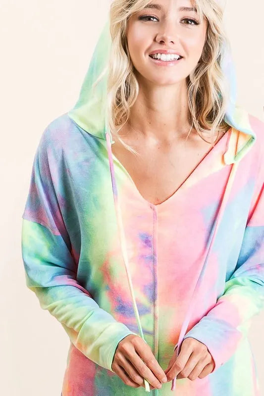 Tie Dye Terry Long Sleeve Hoodie - Tigbul's Variety Fashion Shop