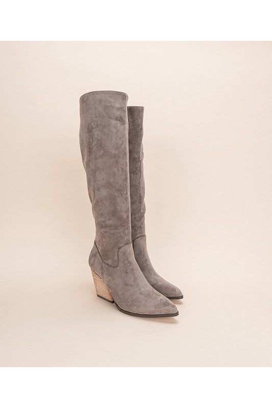 Grey Lacey Western Knee-High Boots | Tigbuls Variety Fashion