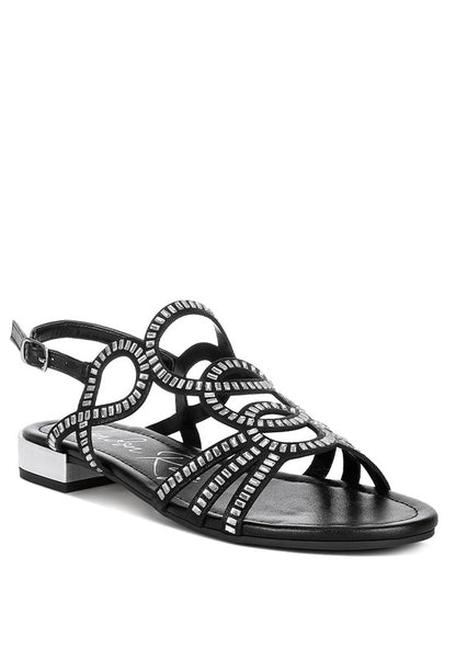 Jisters Cut Out Detail Rhinestone Flat Sandals - Tigbul's Variety Fashion Shop