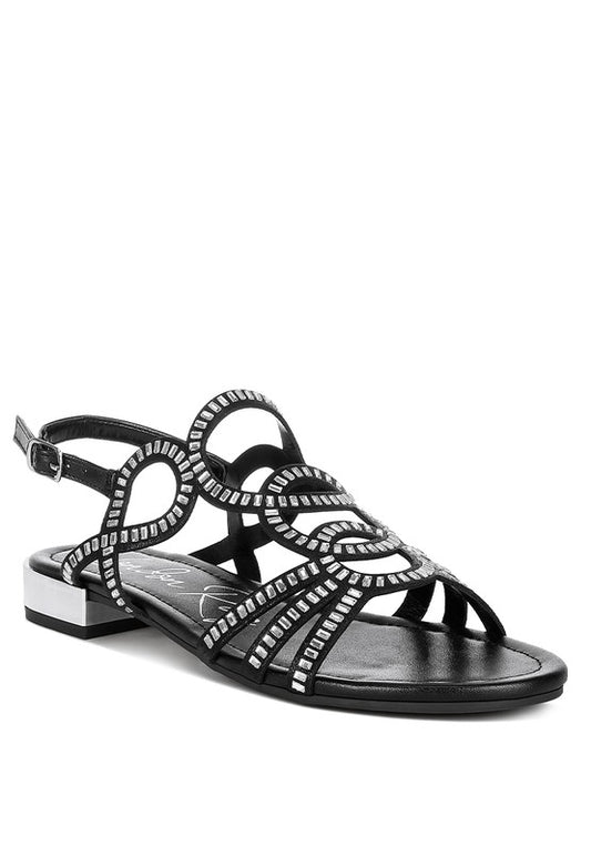 Jisters Cut Out Detail Rhinestone Flat Sandals - Tigbul's Variety Fashion Shop