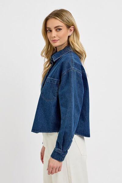 Button Up Long Sleeve Denim Shacket - Tigbul's Variety Fashion Shop