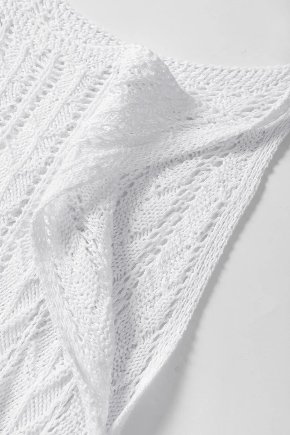 Tie Straps Wave Textured Eyelet White Knitted Vest - Tigbul's Variety Fashion Shop