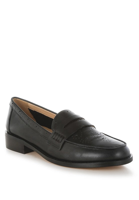 Clotilda Perforated Low Heel Loafers - Tigbul's Variety Fashion Shop