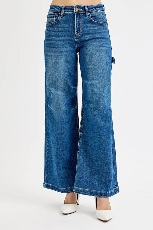 RISEN Full Size High Rise Wide Leg Patch Detailed Jeans Plus Size - Tigbul's Variety Fashion Shop