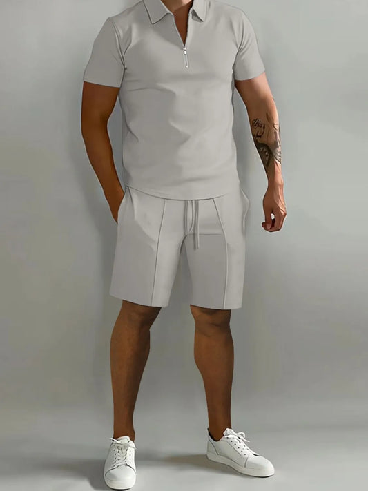 Men's Full Size Collared Neck Short Sleeve Top and Shorts Set Plus Size - Tigbul's Variety Fashion Shop