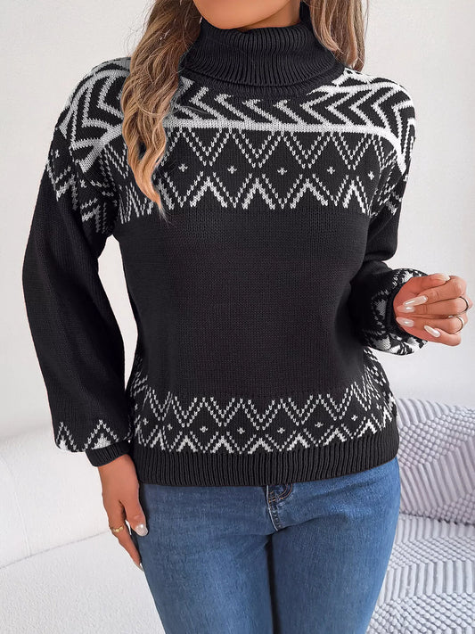 Turtleneck Dropped Shoulder Sweater - Tigbul's Variety Fashion Shop