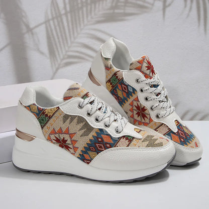 Geometric Lace Up Wedge Sneakers - Tigbul's Variety Fashion Shop