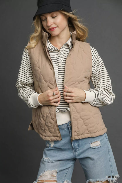 Taupe Color Quilted Zip-Up Vest - Tigbul's Variety Fashion Shop
