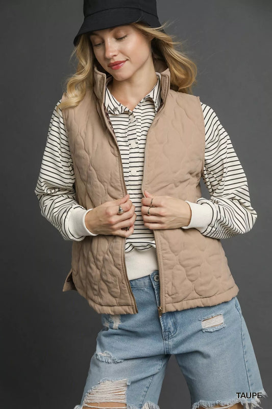 Taupe Color Quilted Zip-Up Vest - Tigbul's Variety Fashion Shop