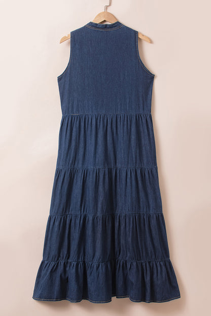 Tie Neck Sleeveless Denim Dress - Tigbul's Variety Fashion Shop