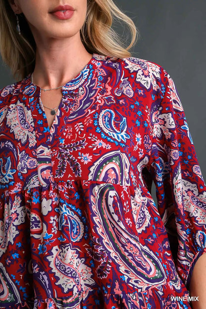 Umgee Mix Paisley Boho Tunic Blouse - Tigbul's Variety Fashion Shop