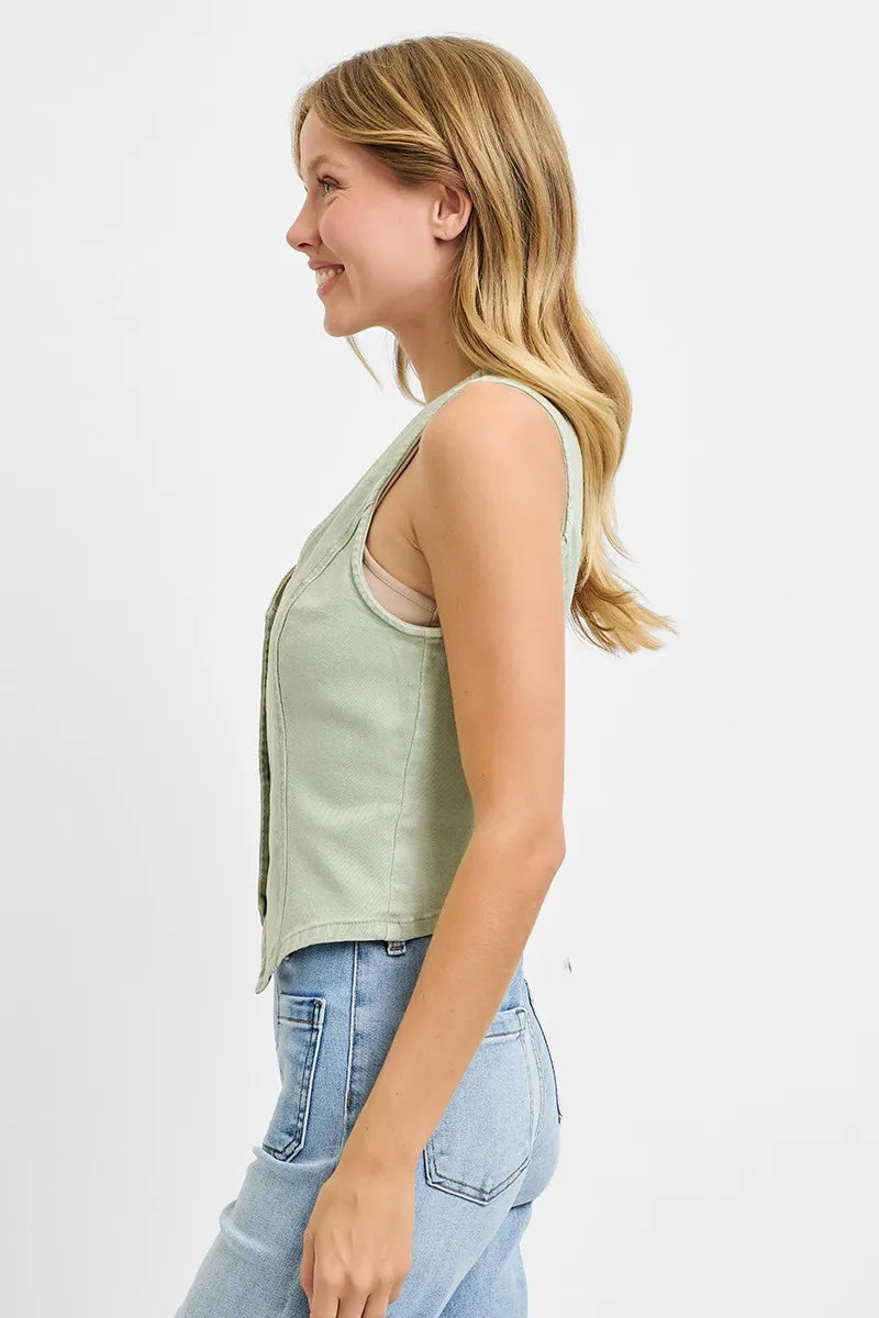 RISEN Full Size V Neck Button Down Vest - Tigbul's Variety Fashion Shop
