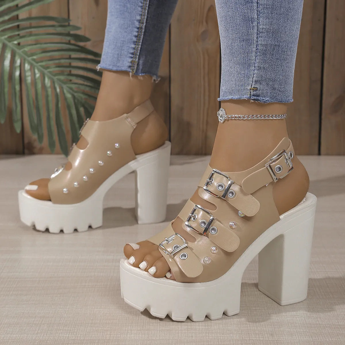 Buckle Platform Block Heels Sandals - Tigbul's Variety Fashion Shop