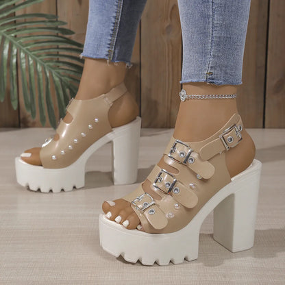 Buckle Platform Block Heels Sandals - Tigbul's Variety Fashion Shop