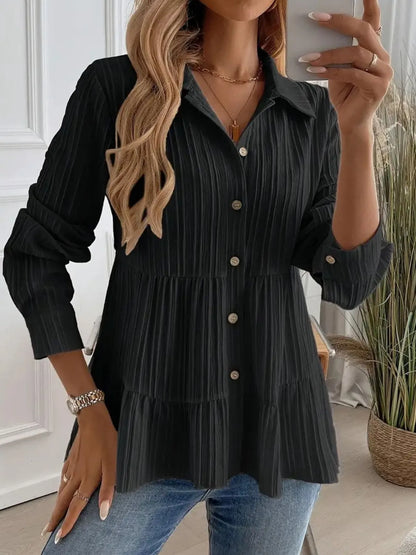 Striped Button-Down Tiered Shirt - Tigbul's Variety Fashion Shop
