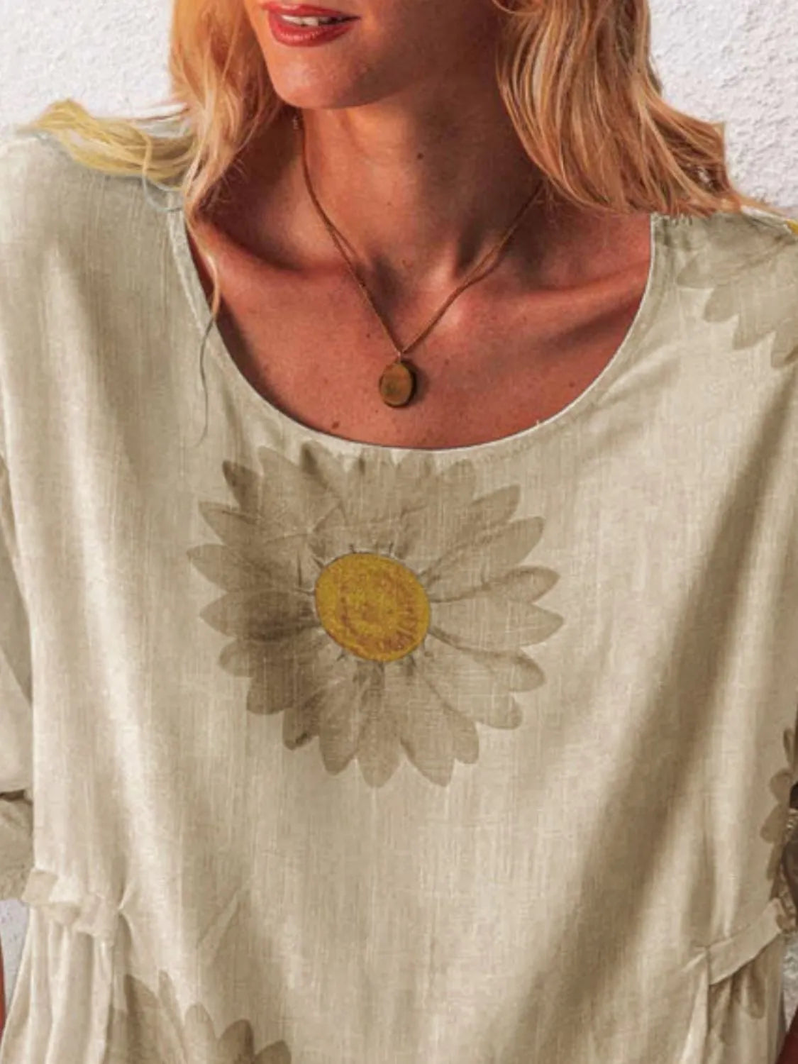 Full Size Flower Round Neck Half Sleeve T-Shirt Plus Size - Tigbul's Variety Fashion Shop