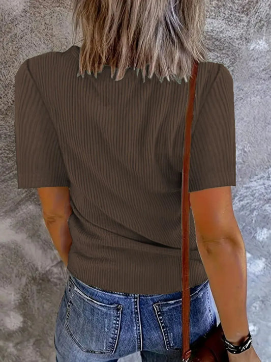 Solid V-Neck Short Sleeve T-Shirt - Tigbul's Variety Fashion Shop