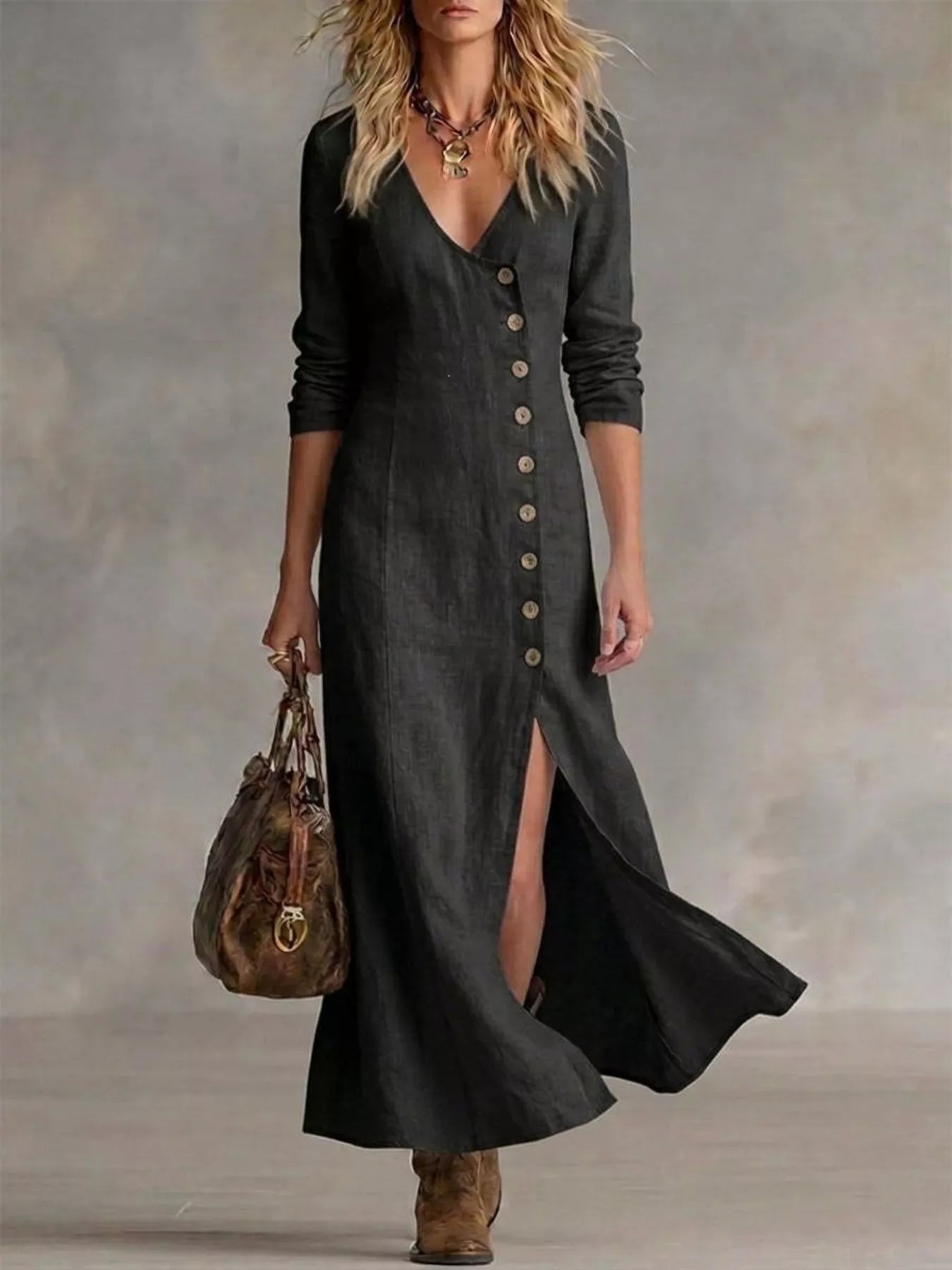 Button Front Slit Maxi Dress Small up to Plus Size | Tigbuls Variety