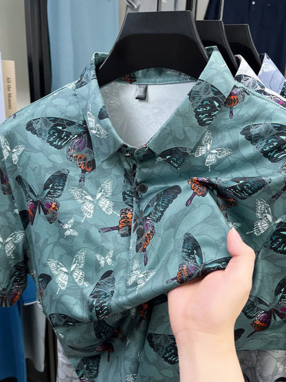 Men's Plus Size Butterfly Print Short Sleeve Polo - Tigbul's Variety Fashion Shop