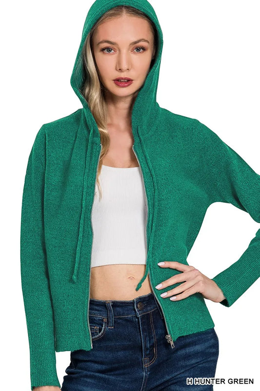 Zenana Drawstring Zip Up Hooded Cardigan - Tigbul's Variety Fashion Shop