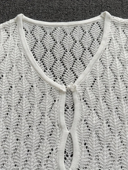 Openwork Long Sleeve Knit Dress - Tigbul's Variety Fashion Shop