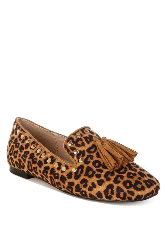 Niloha Studs & Tassels Detail Leopard Loafers - Tigbul's Variety Fashion Shop
