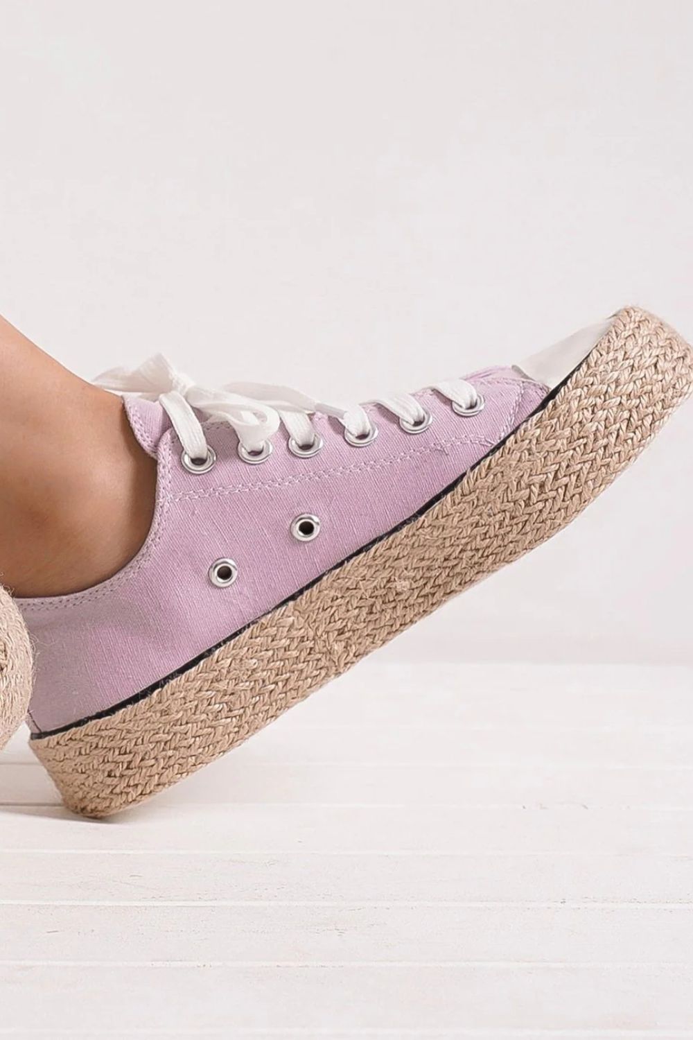 Lilac Lace Up Woven Espadrille Sole Sneakers - Tigbul's Variety Fashion Shop