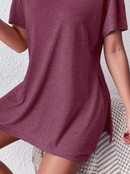 Casual Round Neck T-Shirt and Shorts Set - Tigbul's Variety Fashion Shop