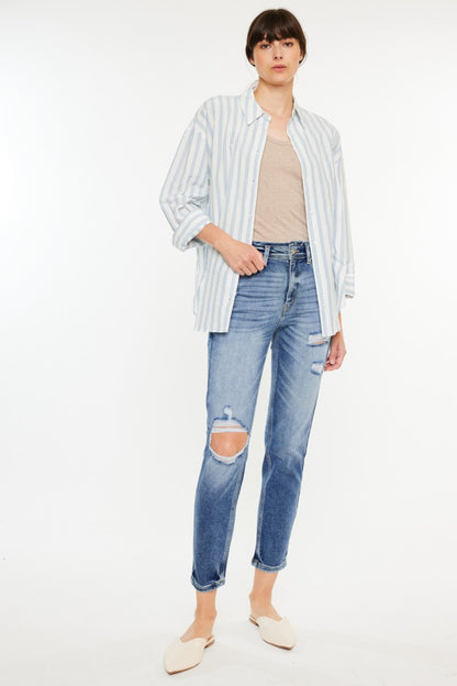 Kancan High Rise Distressed Mom Jeans - Tigbul's Variety Fashion Shop