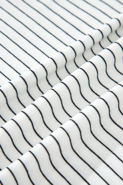 Stripe Cap Sleeve Crew Neck Casual Tee with Chest Pocket - Tigbul's Variety Fashion Shop