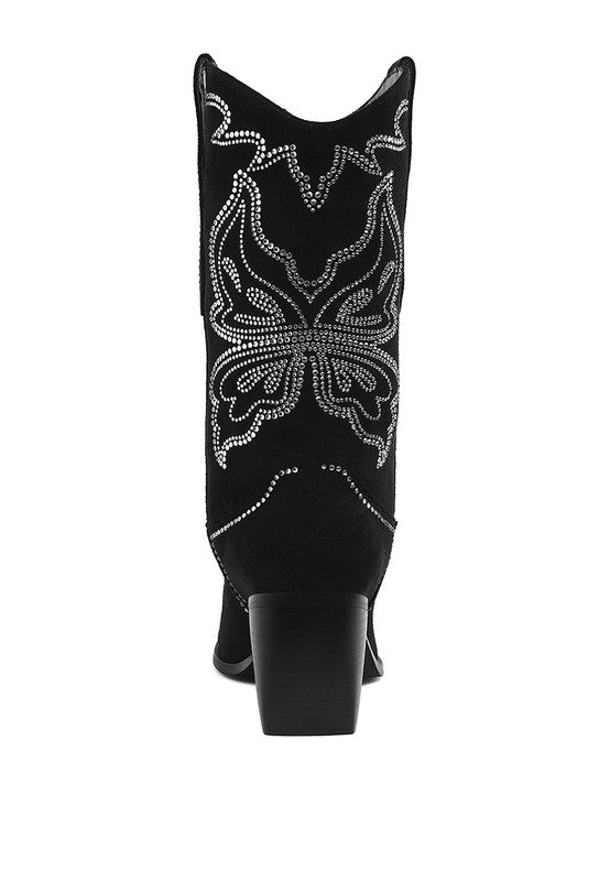 Latafa Rhinestones Embellished Cowboy Boots - Tigbul's Variety Fashion Shop