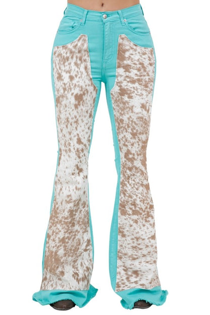 Rodeo Bell Bottom Turquoise/Brown- Inseam 34 - Tigbul's Variety Fashion Shop
