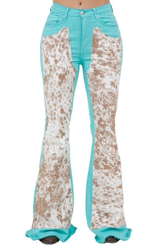 Rodeo Bell Bottom Turquoise/Brown- Inseam 34 - Tigbul's Variety Fashion Shop