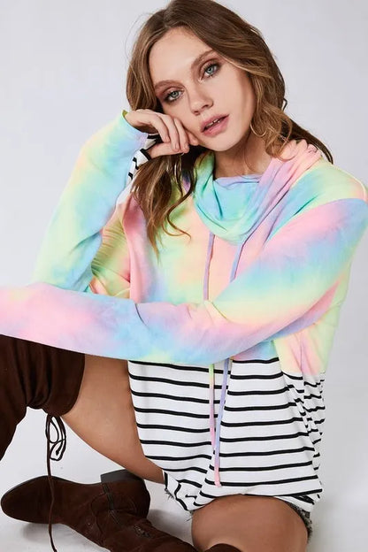 BiBi Tie Dye French Terry Cowl Neck Top - Tigbul's Variety Fashion Shop