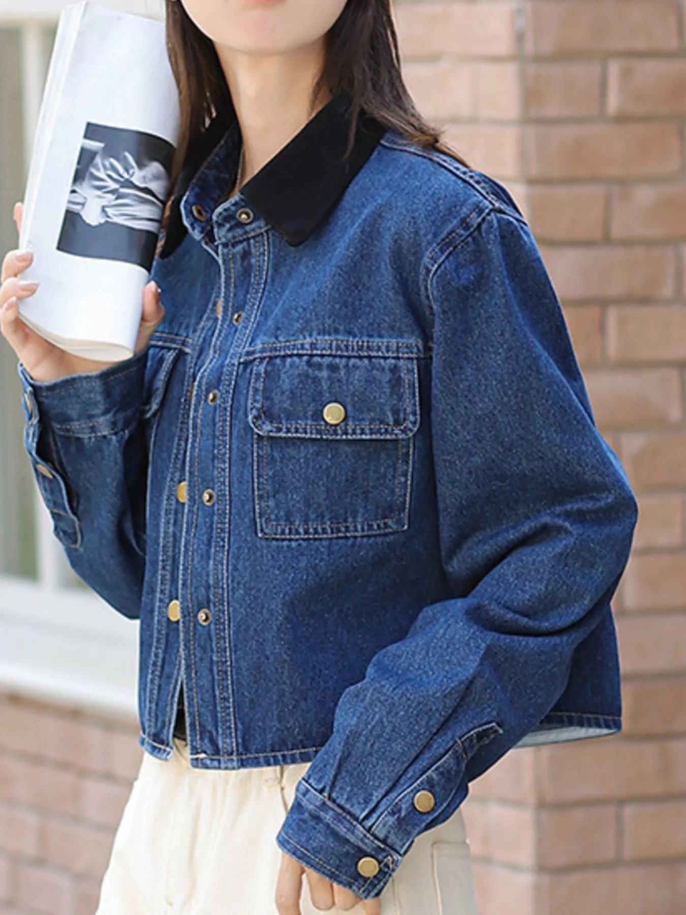 Snap Down Denim Jacket with Chest Pockets - Tigbul's Variety Fashion Shop
