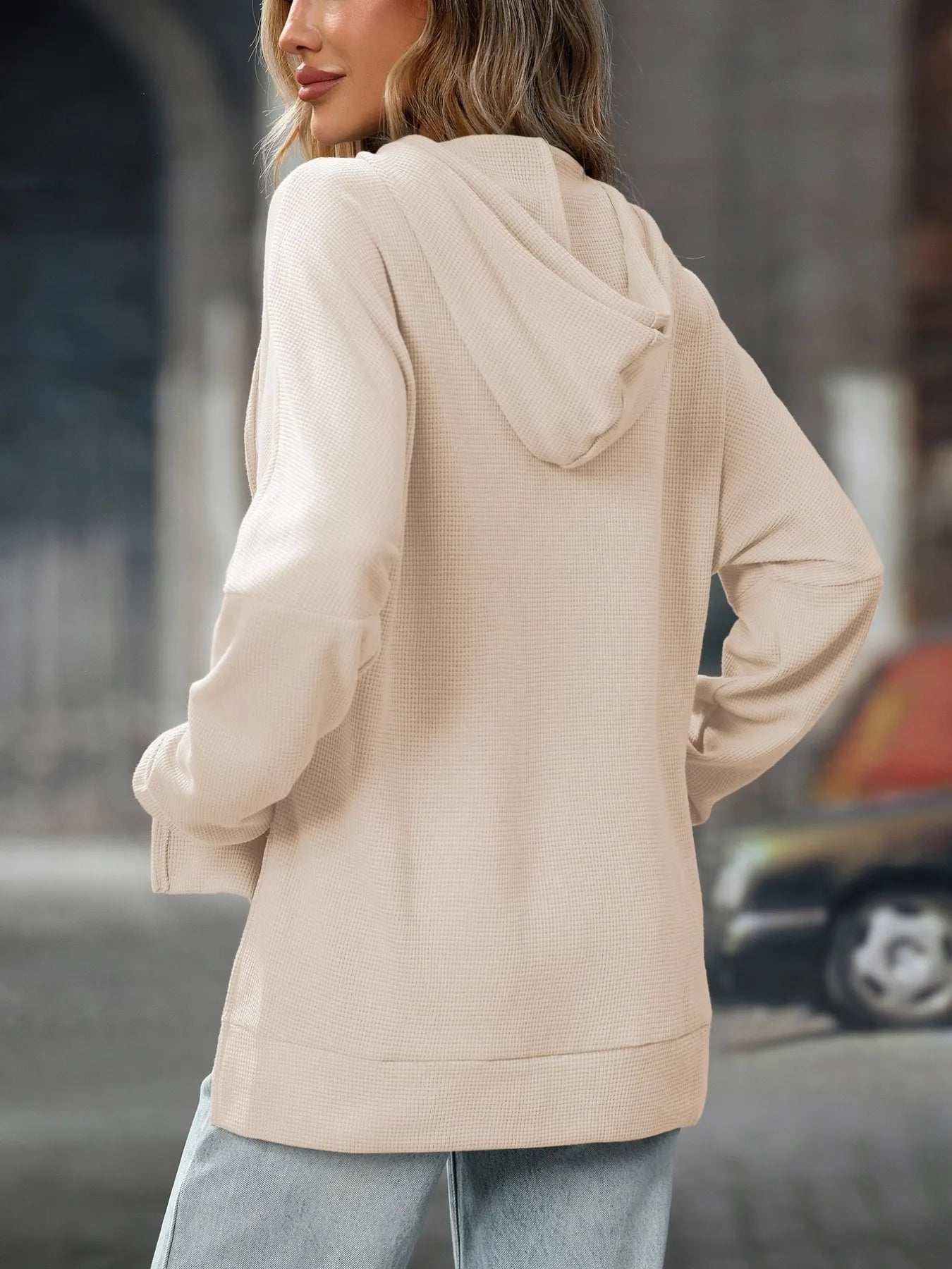 Textured Drawstring Long Sleeve Hoodie - Tigbul's Variety Fashion Shop