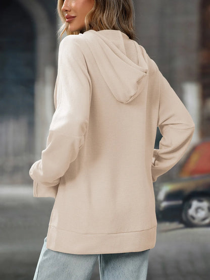 Textured Drawstring Long Sleeve Hoodie - Tigbul's Variety Fashion Shop