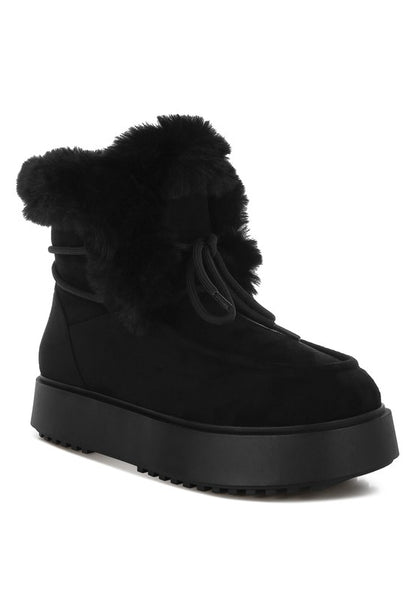 Bunting Faux Fur Collar Flatform Boots - Tigbul's Variety Fashion Shop