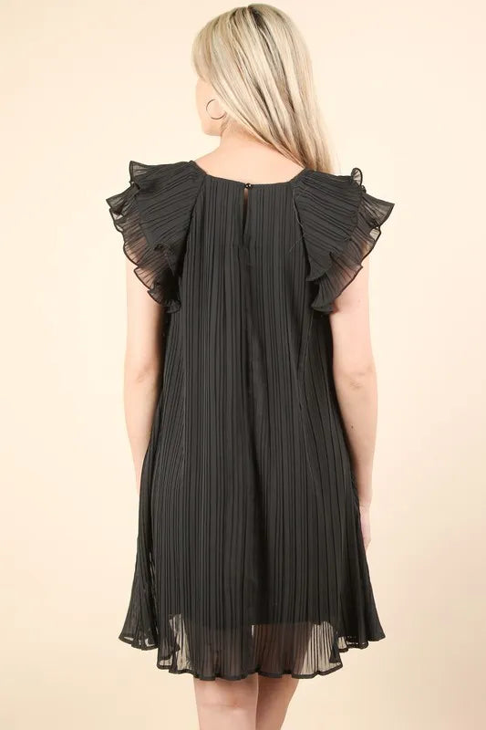 Black Plus Size Ruffle Sleeve Pleated Woven Mini Dress - Tigbul's Variety Fashion Shop