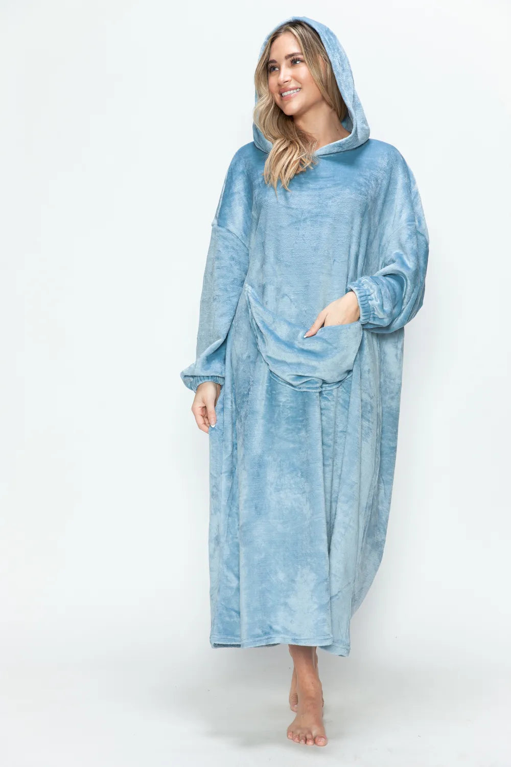 Double Take Full Size Pocketed Hooded Midi Lounge Dress - Tigbul's Variety Fashion Shop