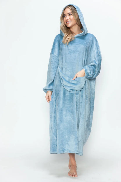 Double Take Full Size Pocketed Hooded Midi Lounge Dress - Tigbul's Variety Fashion Shop