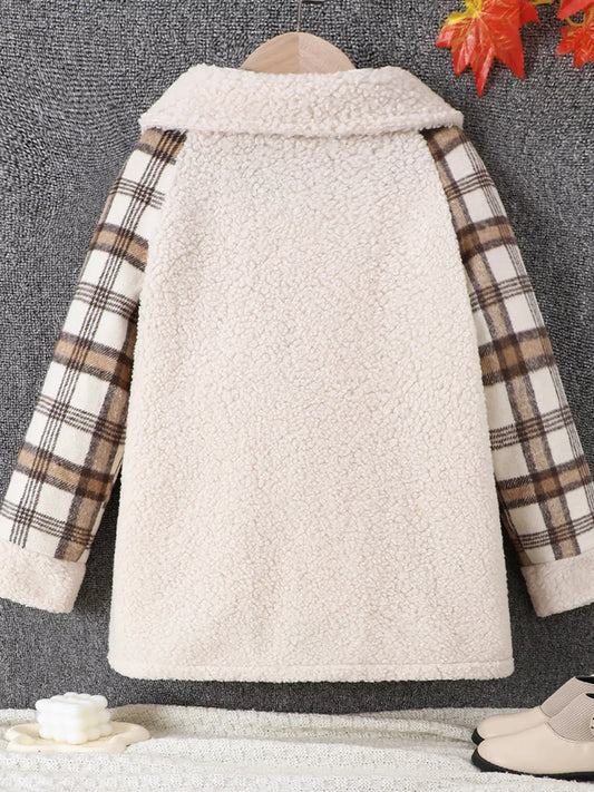 Children's Cozy Plaid Sleeve Fleece Jacket - Tigbuls