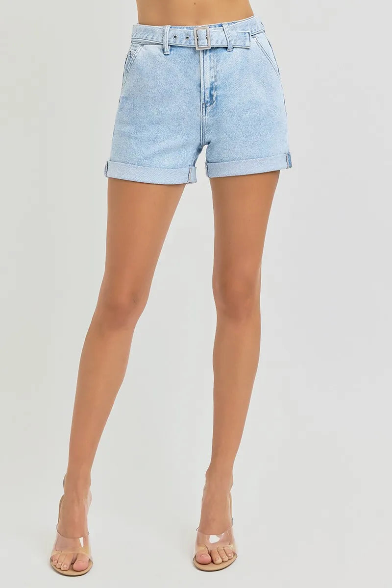 RISEN Full Size High Rise Belted Roll Up Shorts Plus Size - Tigbul's Variety Fashion Shop