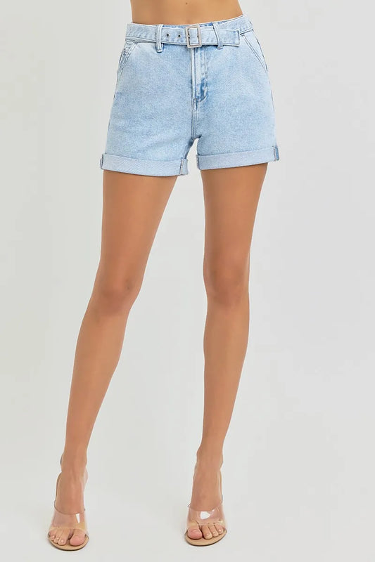 RISEN Full Size High Rise Belted Roll Up Shorts Plus Size - Tigbul's Variety Fashion Shop