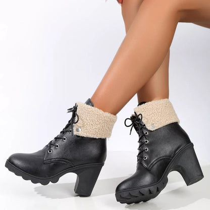 Lace Up Block Heels Boots - Tigbul's Variety Fashion Shop