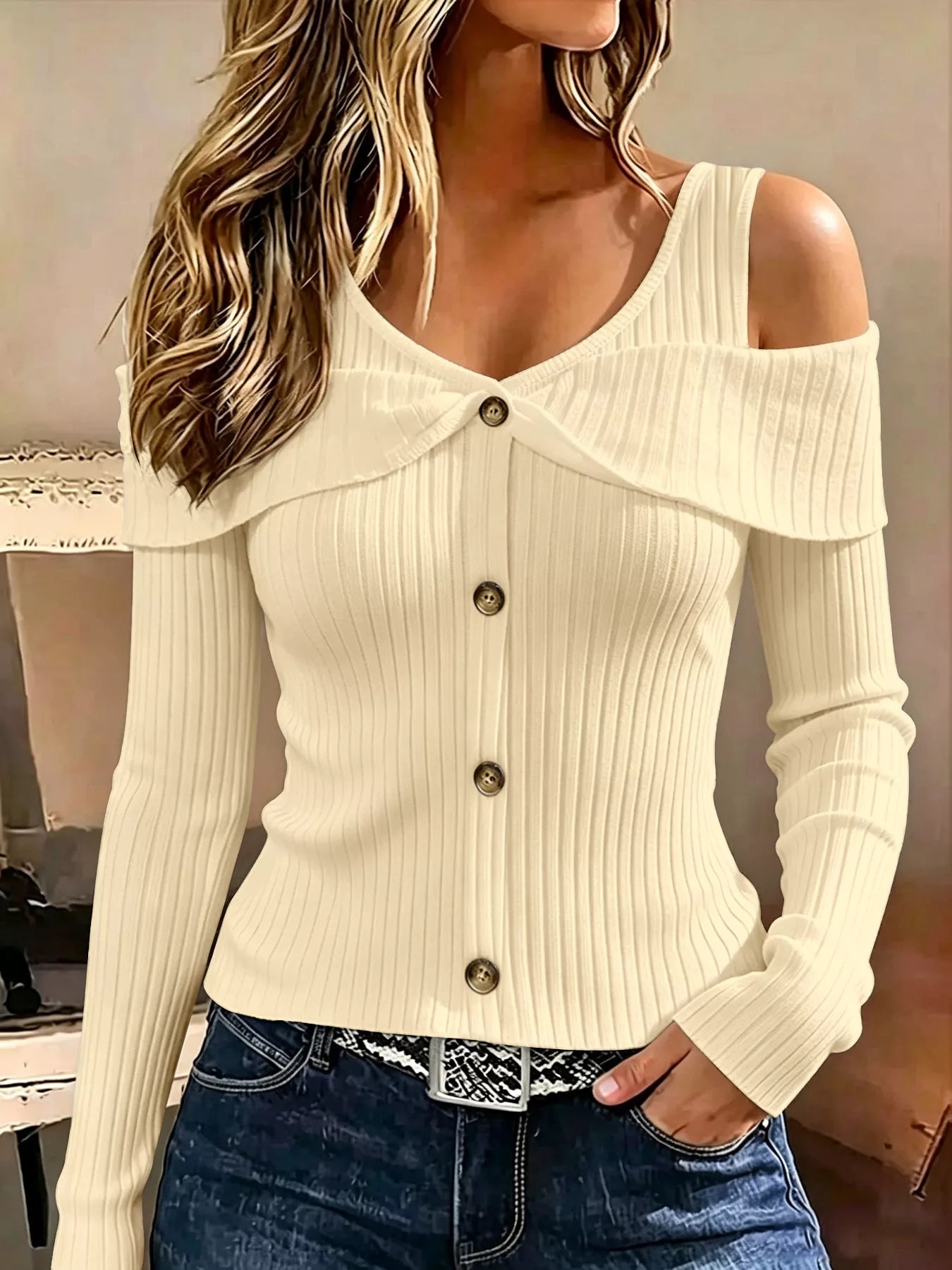 Cold Shoulder Ribbed Knit Top | Tigbuls Variety Fashion Shop   